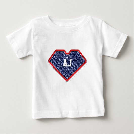 Blue Denim Heart Monogram Super Hero Embleem (Voorkant)
