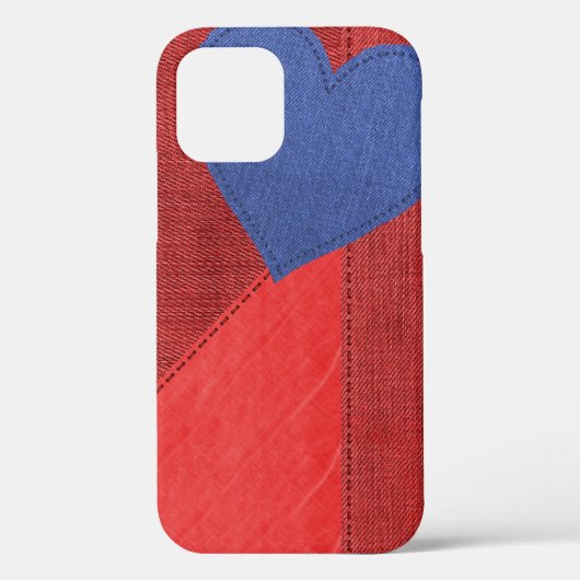 Blue Denim Heart op Red Hoesje-Mate iPhone Case (Achterkant)