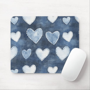 Blue Denim Hearts Muismat