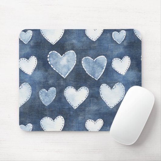 Blue Denim Hearts Muismat (Met muis)