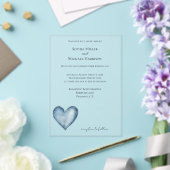 Blue Denim Jean Heart Wedding Acryl Uitnodigingen (Insitu (Huwelijk))