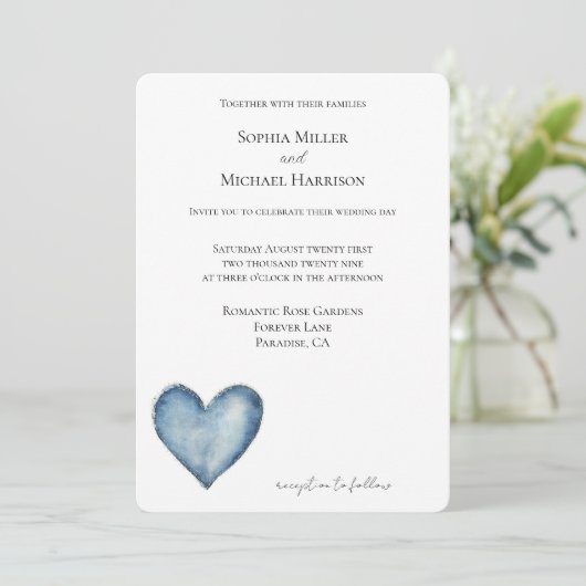 Blue Denim Jean Heart Wedding Kaart (Staand voorkant)