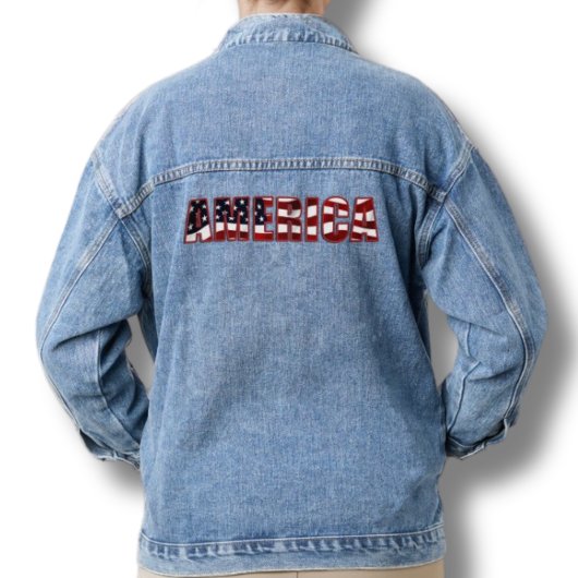 Blue Denim Jean Jacket Amerika Vlag