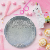 Blue Denim Jean & White Heart Lace Vrijgezellenfee Papieren Bordje (Feest)