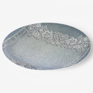 Blue Denim Jean & White Heart Lace Vrijgezellenfee Papieren Bordje