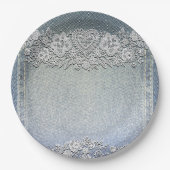 Blue Denim Jean & White Heart Lace Vrijgezellenfee Papieren Bordje (Voorkant)