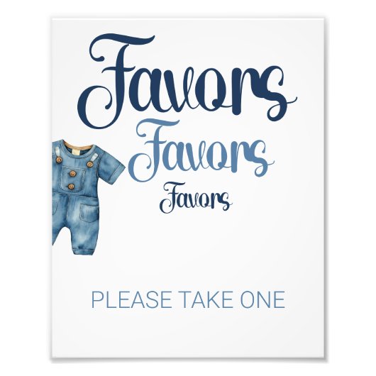 Blue Denim Jeans Boy Baby shower voorkeursbord Foto Afdruk (Voorkant)