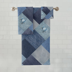 Blue Denim Jeans Patchwork Bad Handdoek