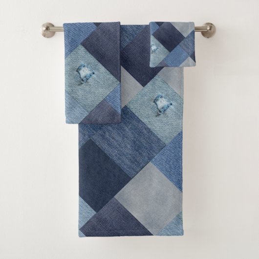Blue Denim Jeans Patchwork Bad Handdoek (Insitu)