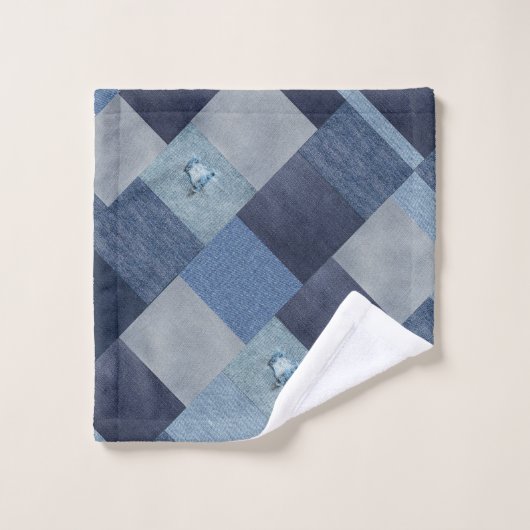 Blue Denim Jeans Patchwork Bad Handdoek (Wasdoekje)