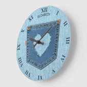 Blue Denim Jeans Pocket in Heart Shape Cool Design Grote Klok (Hoek)