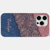 Blue Denim Jeans Roos Goud Roze Glitter Patroon Case-Mate iPhone Case (Achterkant (horizontaal))