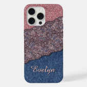 Blue Denim Jeans Roos Goud Roze Glitter Patroon iPhone Hoesje (Achterkant)