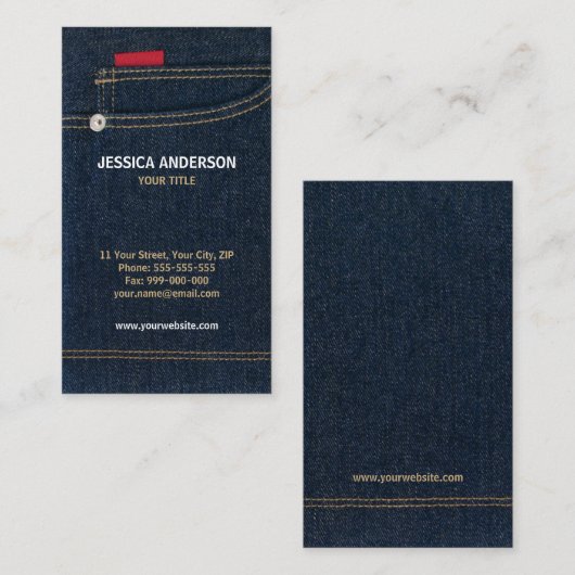Blue Denim Jeans visitekaartje (Voorkant / Achterkant)