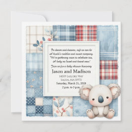 Blue Denim Koala Baby Shower Invitation Kaart