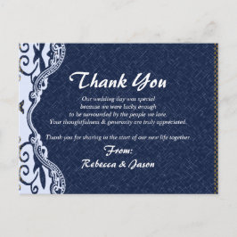 Blue Denim Lace Country Wedding Dank je wel Briefkaart