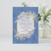 Blue Denim, lace en Ivory Pearls RSVP Kaartje (Staand voorkant)