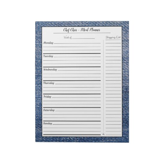 Blue Denim Meal Planner | Trendy Grocery List Notitieblok (Linkerzijde)