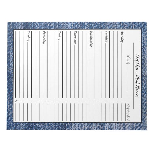 Blue Denim Meal Planner | Trendy Grocery List Notitieblok (Voorkant)