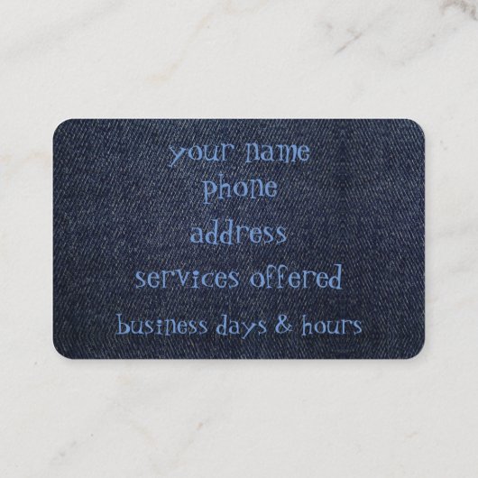 Blue Denim op een Visitekaartje (Achterkant)