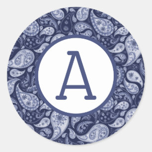 Blue Denim Paisley Personalize Ronde Sticker