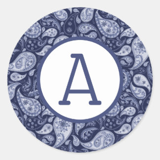 Blue Denim Paisley Personalize Ronde Sticker