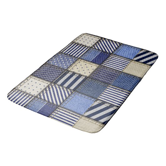 Blue Denim Patchwork Badmat (Gekanteld)