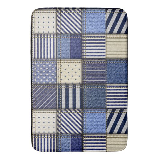 Blue Denim Patchwork Badmat (Voorkant Verticaal)