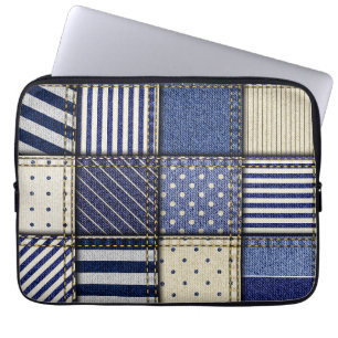 Blue Denim Patchwork Laptop Sleeve