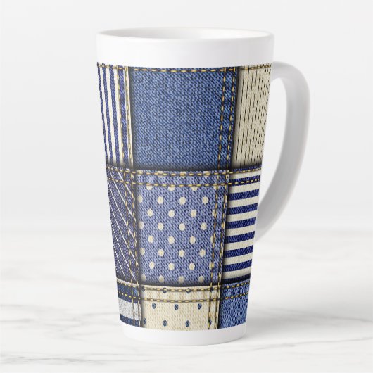 Blue Denim Patchwork Latte Mok (Rechterhoek)