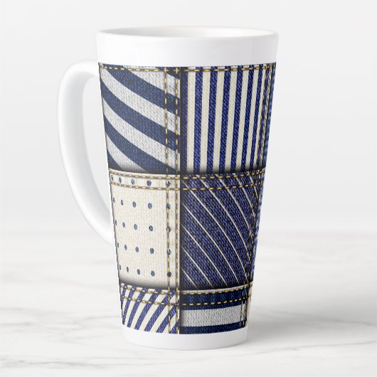 Blue Denim Patchwork Latte Mok (Linkerhoek)