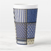 Blue Denim Patchwork Latte Mok (Voorkant)