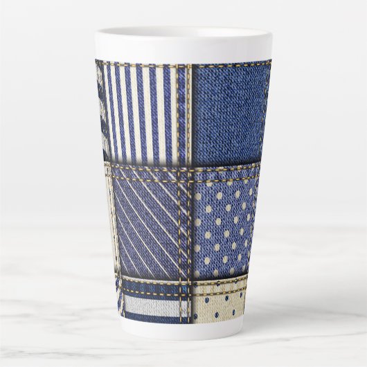 Blue Denim Patchwork Latte Mok (Voorkant)