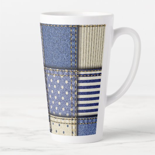 Blue Denim Patchwork Latte Mok (Rechts)