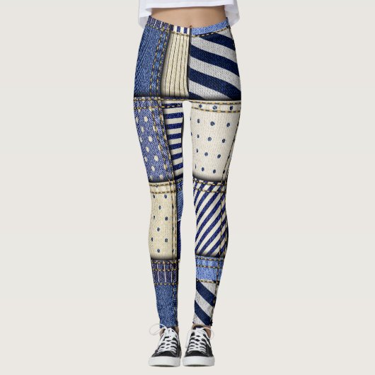 Blue Denim Patchwork Leggings (Voorkant)