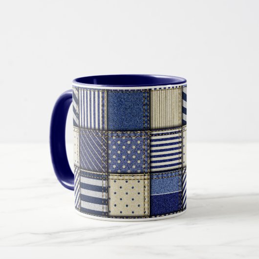 Blue Denim Patchwork Mok (Voorkant links)