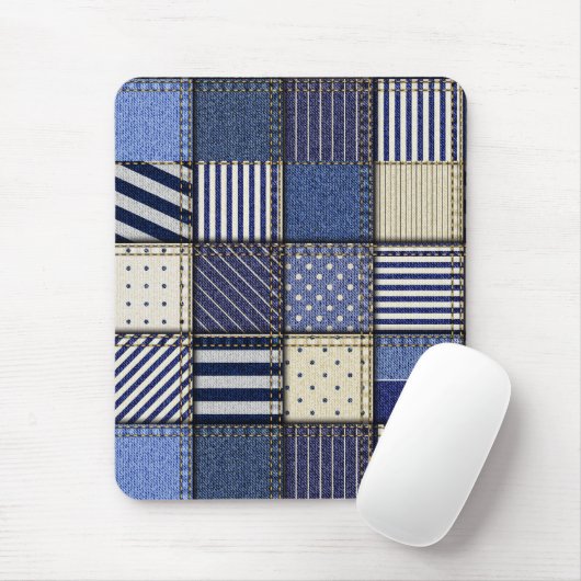 Blue Denim Patchwork Muismat (Met muis)