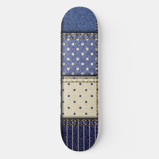 Blue Denim Patchwork Persoonlijk Skateboard (Voorkant)