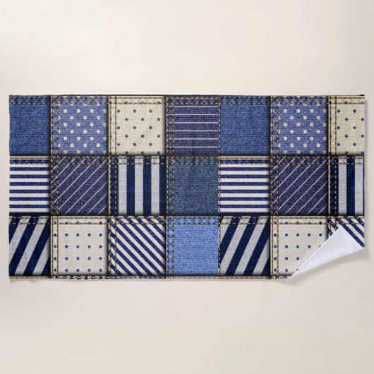 Blue Denim Patchwork Strandlaken (Voorkant)