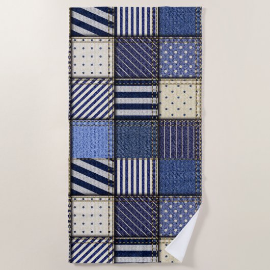 Blue Denim Patchwork Strandlaken (Voorkant)