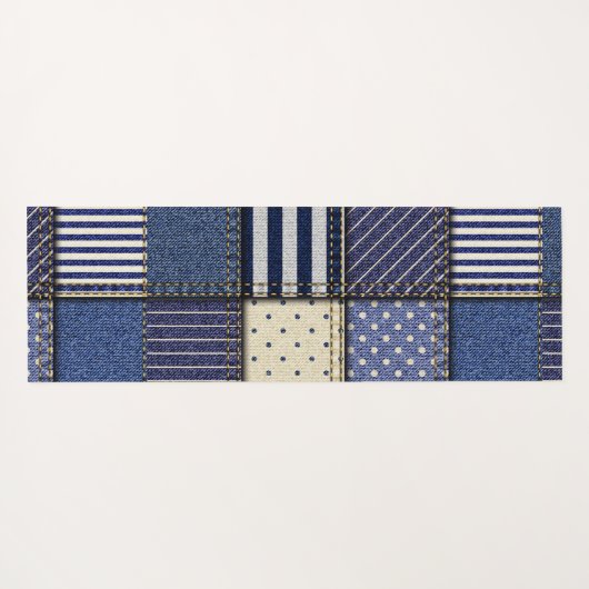 Blue Denim Patchwork Yogamat (Achterkant (horizontaal))