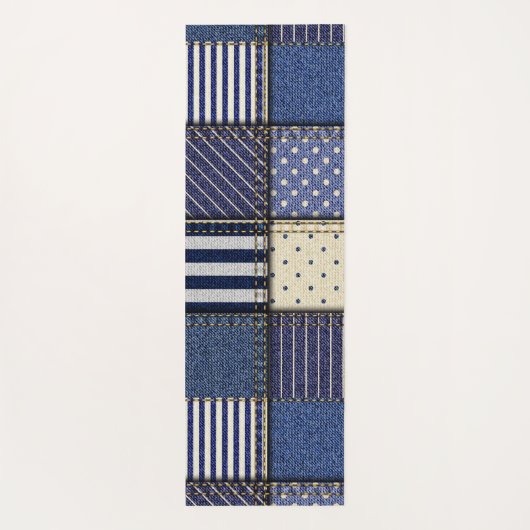 Blue Denim Patchwork Yogamat (Achterkant)