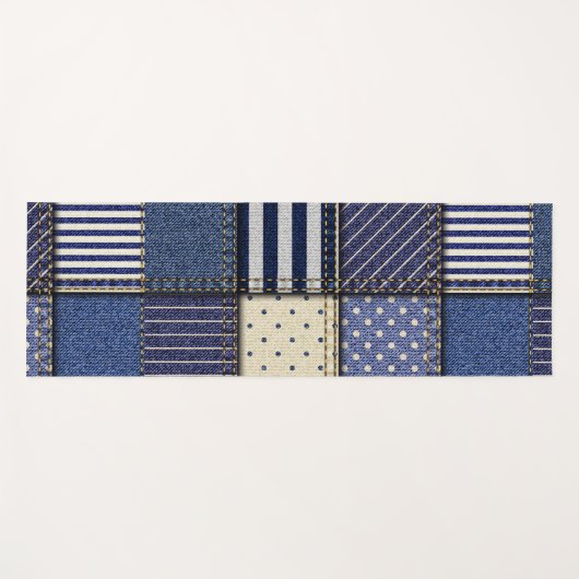 Blue Denim Patchwork Yogamat (Voorkant (horizontaal))