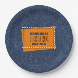 Blue Denim Pattern Graduation Party Papieren Bordje