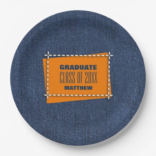 Blue Denim Pattern Graduation Party Papieren Bordje (Voorkant)