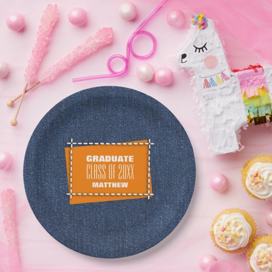 Blue Denim Pattern Graduation Party Papieren Bordje (Feest)