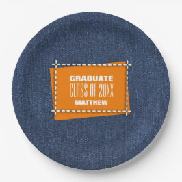 Blue Denim Pattern Graduation Party Papieren Bordje