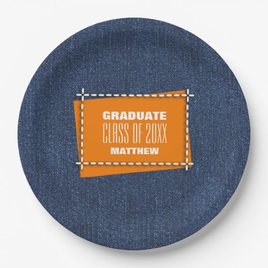 Blue Denim Pattern Graduation Party Papieren Bordje (Voorkant)
