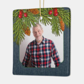 Blue Denim Pine Boughs Memorial Foto met kerstmis Keramisch Ornament (Links)