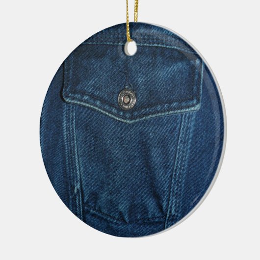 Blue Denim Pocket Keramisch Ornament (Links)